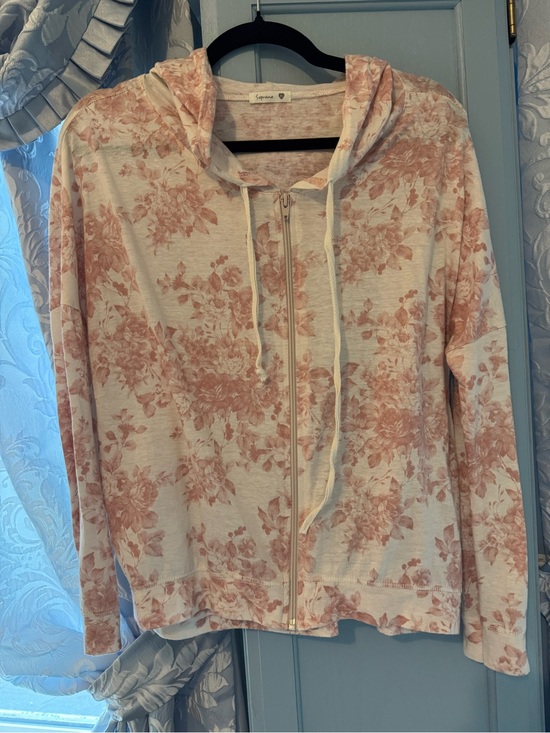 Soprano Tops - Soprano Pink Floral Zip Hoodie